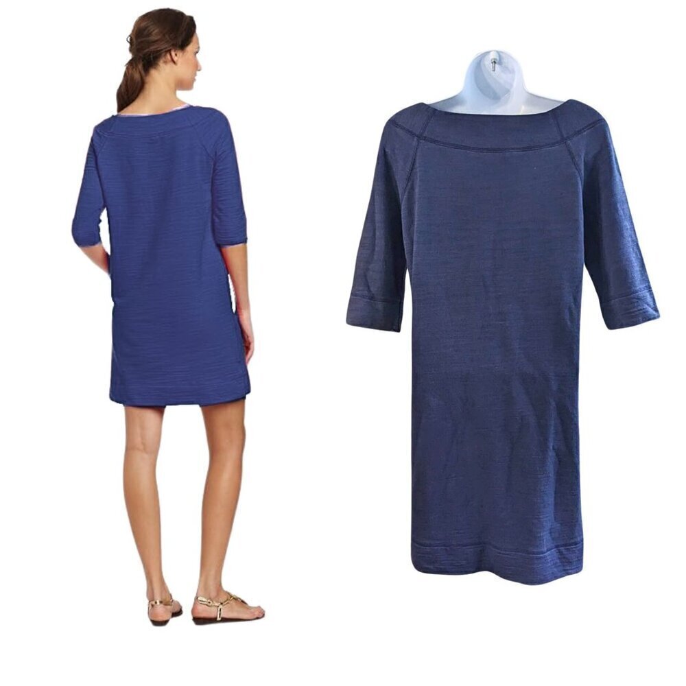 LILLY PULITZER Cassie 100% Cotton Navy Boat Neck Long Sleeve Mini Dress Size S - Picture 8 of 9
